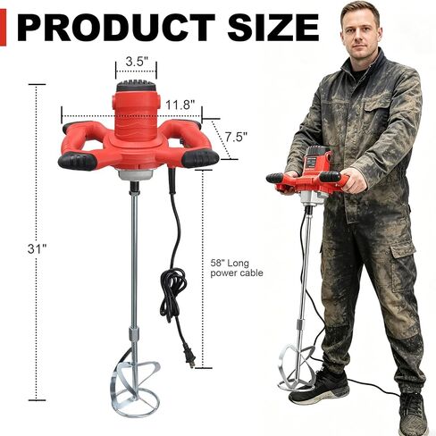 Cement Mixer, 2100W Handheld Electric Concrete Mixer, Portable Mortar Mixer with 6 Adjustable Speed, Portable 110V Mud Mixer for Mixing Concrete, Motar, Paint, Mud, Grout, Plaster, Thinset, Mince in Kuwait