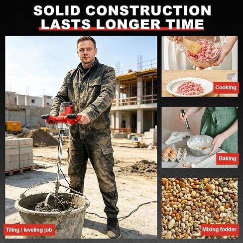 Cement Mixer, 2100W Handheld Electric Concrete Mixer, Portable Mortar Mixer with 6 Adjustable Speed, Portable 110V Mud Mixer for Mixing Concrete, Motar, Paint, Mud, Grout, Plaster, Thinset, Mince in Kuwait