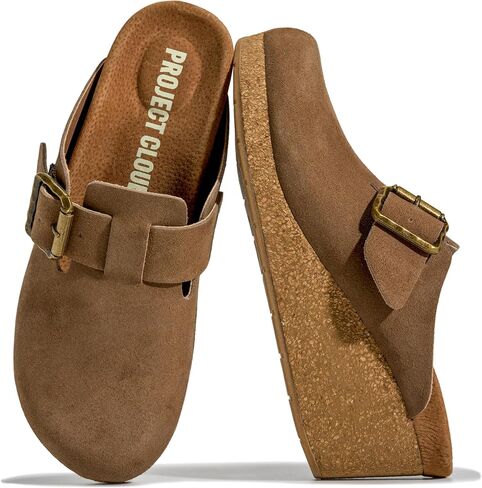 Project Cloud Genuine Suede Platform Clogs for Women - Non-Slip Platform Womens Clogs with Soft & Plush Insole Heeled Clogs & Mules for Women - Sandals Women Footwear (Fiona) in Kuwait