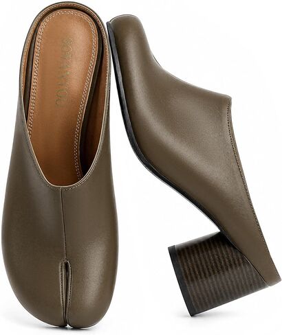 SOVANYOU Tabi Clogs for Women Split to Slip on Heeled Mules Chunky Block Heel Tabby Shoes in Kuwait