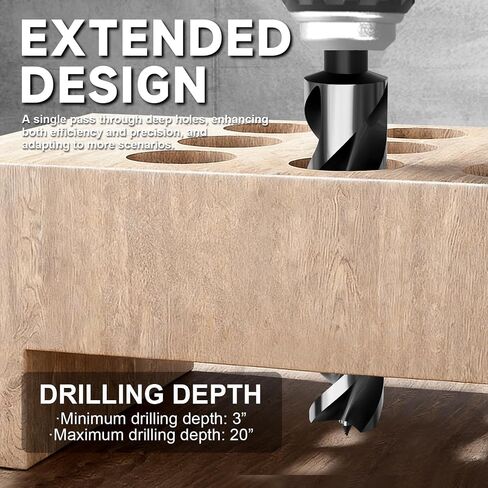 7/8"×6" Professional Auger Drill Bit for Wood with Quick Change 1/4" Hex Shank- 3-Cutter Design with Dual-Flute for Fast Chip Removal, Fits Hardwood, Softwood, PVC, Drywall & Tree Stumps in Kuwait