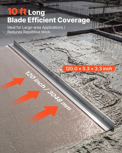 VEVOR Concrete Screed Blade 10 ft Length Aluminum Alloy Board Leveling Tool, 5.3 in Wide Straight Edge, Wide Coverage, Replacement Surface Leveler for Driveway, Patio, Sidewalk, Garage Floor Finishing in Kuwait