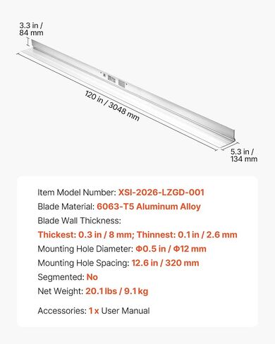 VEVOR Concrete Screed Blade 10 ft Length Aluminum Alloy Board Leveling Tool, 5.3 in Wide Straight Edge, Wide Coverage, Replacement Surface Leveler for Driveway, Patio, Sidewalk, Garage Floor Finishing in Kuwait