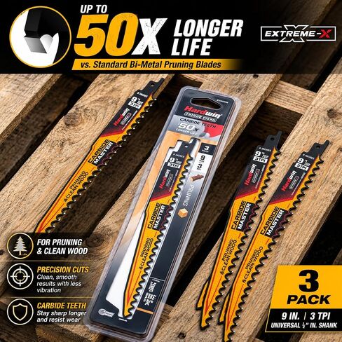 9-Inch Reciprocating Saw Blade 3TPI 24TCT Wood 3-Pack | 9-inch 24TCT carbide reciprocating saw blade designed for fast, clean wood and tree cutting in Kuwait