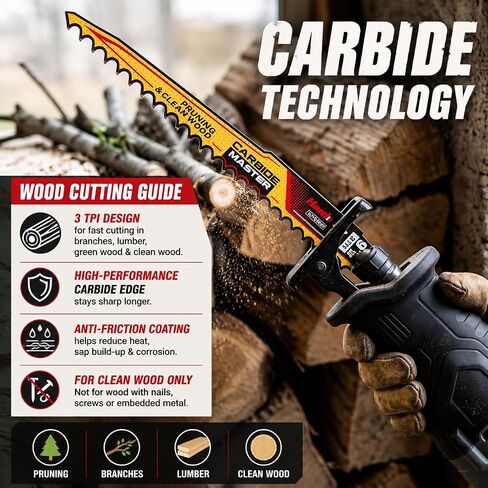 9-Inch Reciprocating Saw Blade 3TPI 24TCT Wood 3-Pack | 9-inch 24TCT carbide reciprocating saw blade designed for fast, clean wood and tree cutting in Kuwait
