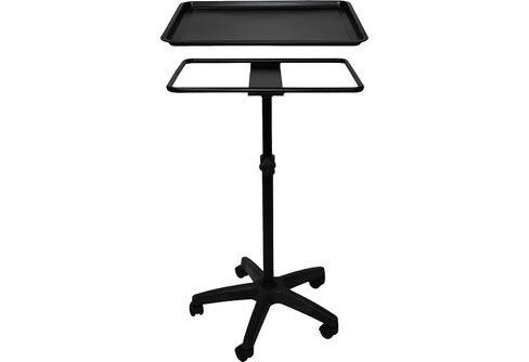 XL Single Post Mayo Instrument Stand with Steel Work Tray, Matte Black | Removable Steel Tray, Height Adjusts 74-117cm, 5 Rolling Casters, Powder Coat Finish, Friction Height Control in Kuwait