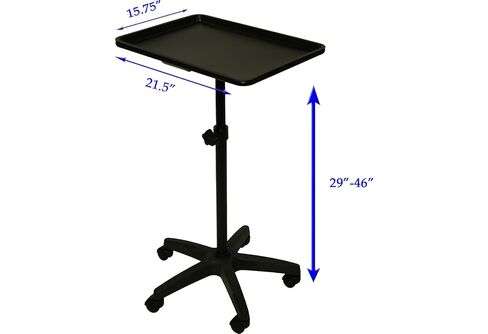 XL Single Post Mayo Instrument Stand with Steel Work Tray, Matte Black | Removable Steel Tray, Height Adjusts 74-117cm, 5 Rolling Casters, Powder Coat Finish, Friction Height Control in Kuwait
