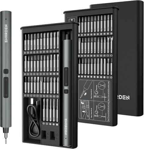 SHARDEN 75 IN 1 Mini Electric Screwdriver Set, 71 S2 Precision Bits, 3 LED Lights, Magnetic Storage, USB Charging Cable, Mini Power Screwdriver Repair Tool Kit for PC, Electronics, Tech in Kuwait