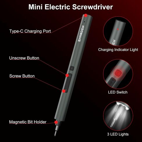 SHARDEN 75 IN 1 Mini Electric Screwdriver Set, 71 S2 Precision Bits, 3 LED Lights, Magnetic Storage, USB Charging Cable, Mini Power Screwdriver Repair Tool Kit for PC, Electronics, Tech in Kuwait