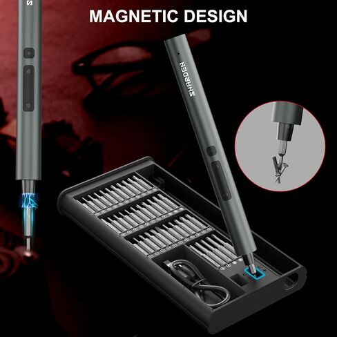 SHARDEN 75 IN 1 Mini Electric Screwdriver Set, 71 S2 Precision Bits, 3 LED Lights, Magnetic Storage, USB Charging Cable, Mini Power Screwdriver Repair Tool Kit for PC, Electronics, Tech in Kuwait