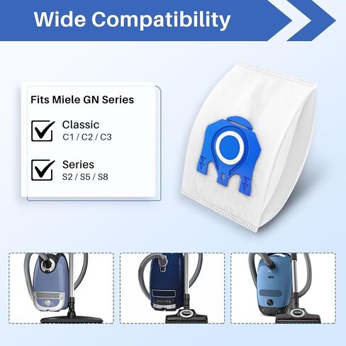 10Packs Replacement Vacuum Bags Compatible with Miele Classic C2 C3 S2 S5 S8 S400 Vacuum Cleaners, with Motor Protection Filters and Exhaust Filters in Kuwait