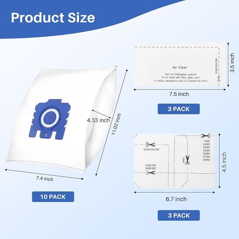 10Packs Replacement Vacuum Bags Compatible with Miele Classic C2 C3 S2 S5 S8 S400 Vacuum Cleaners, with Motor Protection Filters and Exhaust Filters in Kuwait