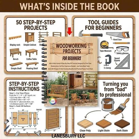 Woodworking Projects for Beginners Book, Easy DIY Woodworking Tutorials, Gradually Wood Craft Guide, Basic Tools, No Experience Needed, Beginner Home Projects in Kuwait