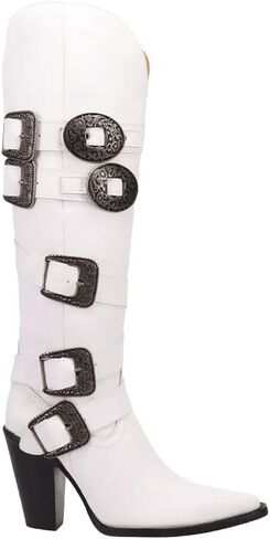 Dingo Womens Spurwest Leather Snip Toe Zippered Casual Boots Over the Knee High Heel 3" & Up - Black in Kuwait