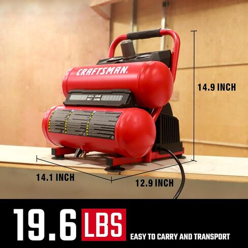 Craftsman 2-Gallon Air Compressor, 1/3 HP Oil-Free Twin Tank, 125 PSI Max – Portable & Quiet for Home DIY, Tire Inflation, Nailing & Spray Painting (Twin Stack) in Kuwait