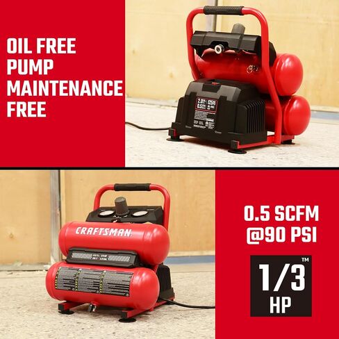 Craftsman 2-Gallon Air Compressor, 1/3 HP Oil-Free Twin Tank, 125 PSI Max – Portable & Quiet for Home DIY, Tire Inflation, Nailing & Spray Painting (Twin Stack) in Kuwait