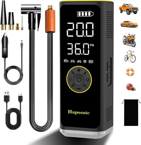 Corded/Cordless Tyre Inflator Portable Air Compressor 12V DC, 150PSI 6000mAh Long-Lasting Battery Electric Air Pump with Digital Display & Dual LED Light for Car, Motorcycle, Bike, Ball & DIY in Saudi Arabia