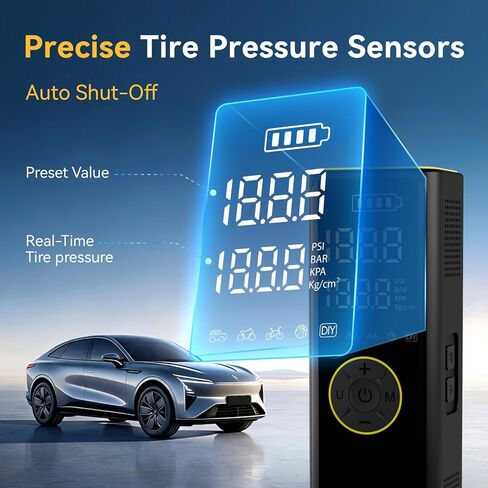 Corded/Cordless Tyre Inflator Portable Air Compressor 12V DC, 150PSI 6000mAh Long-Lasting Battery Electric Air Pump with Digital Display & Dual LED Light for Car, Motorcycle, Bike, Ball & DIY in Saudi Arabia