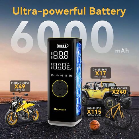 Corded/Cordless Tyre Inflator Portable Air Compressor 12V DC, 150PSI 6000mAh Long-Lasting Battery Electric Air Pump with Digital Display & Dual LED Light for Car, Motorcycle, Bike, Ball & DIY in Saudi Arabia