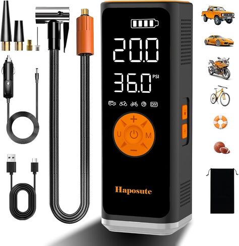Corded/Cordless Tyre Inflator Portable Air Compressor 12V DC, 150PSI 6000mAh Long-Lasting Battery Electric Air Pump with Digital Display & Dual LED Light for Car, Motorcycle, Bike, Ball & DIY in Kuwait