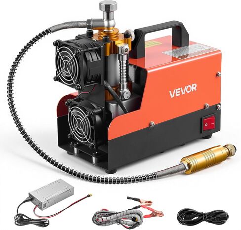 VEVOR PCP Air Compressor 4500PSI PCP Airgun Compressor & External Converter, Manual Stop 250W DC12V/AC120V Portable Paintball Tank Compressors for Air Rifle, Scuba Diving Bottle in Kuwait
