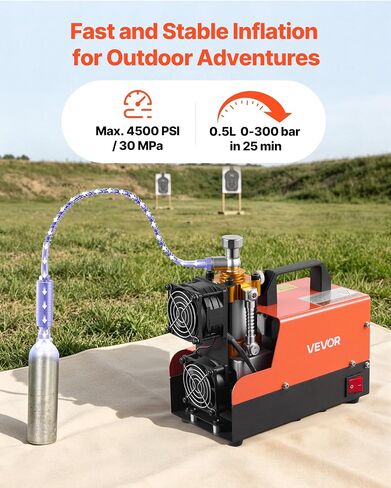 VEVOR PCP Air Compressor 4500PSI PCP Airgun Compressor & External Converter, Manual Stop 250W DC12V/AC120V Portable Paintball Tank Compressors for Air Rifle, Scuba Diving Bottle in Kuwait