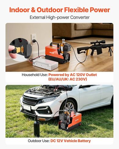 VEVOR PCP Air Compressor 4500PSI PCP Airgun Compressor & External Converter, Manual Stop 250W DC12V/AC120V Portable Paintball Tank Compressors for Air Rifle, Scuba Diving Bottle in Kuwait