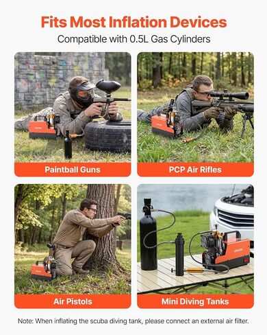 VEVOR PCP Air Compressor 4500PSI PCP Airgun Compressor & External Converter, Manual Stop 250W DC12V/AC120V Portable Paintball Tank Compressors for Air Rifle, Scuba Diving Bottle in Kuwait