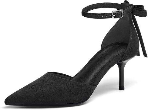 Coutgo Womens Kitten Low Heels Closed Pointed Toe Pumps Bow Ankle Strap Wedding Party Dress Shoes in Kuwait