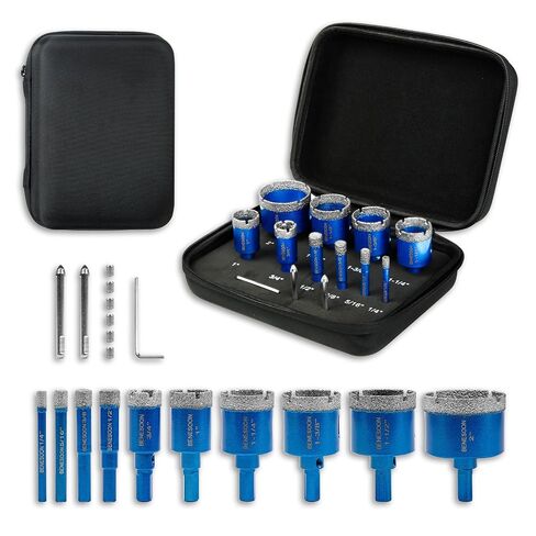 10PCS Diamond Hole Saw Kit with Pilot Bits for Tile Ceramic Glass | Tile Hole Cutter Set with Portable Carrying Case ,Precise Positioning, Fits Porcelain Granite Marble Quartz Stone ,Yellow in Kuwait