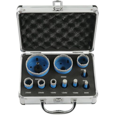 LOZLIN Diamond Hole Saw Kit, 11PCS Vacuum Brazed Tile Drill Bits Set, 5/8"-11 Thread Diamond Drill Bits with Hex Shank Adapter, Dry Wet Hole Saw for Ceramic Tile Marble Granite Quartz in Kuwait