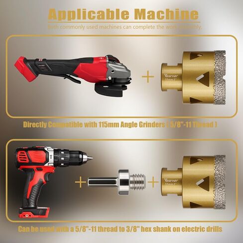 Diamond Hole Saw Kit 17PCS, 5/8"-11 Thread Tile Hole Saw Kit 1/4'' to 4'' with Hex Adapter & Chamfer Bit & Finger Bit & Tile Blade, Diamond Core Drill Bit for Porcelain Stone in Kuwait