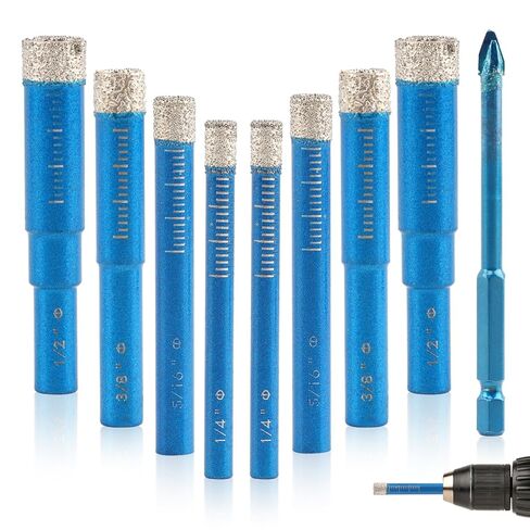 9 Pack Diamond Drill Bits Set, Ceramic Drill Bit, Tile Dri-ll Bits for Ceramic, Porcelain, Marble, Granite, Stone, Glass (Blue) in Kuwait
