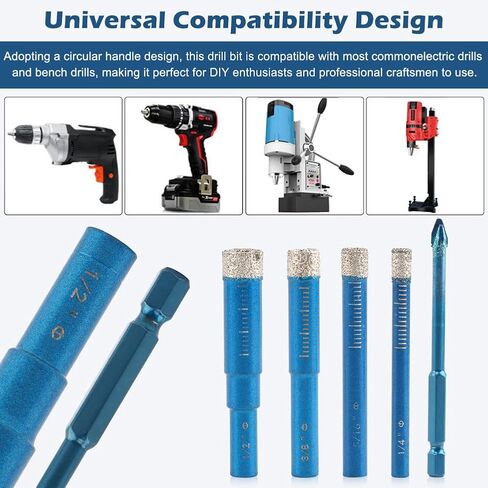 9 Pack Diamond Drill Bits Set, Ceramic Drill Bit, Tile Dri-ll Bits for Ceramic, Porcelain, Marble, Granite, Stone, Glass (Blue) in Kuwait