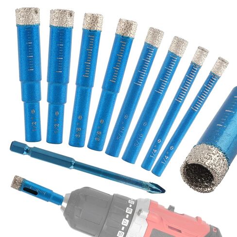 9 Pack Diamond Drill Bits Set, Ceramic Drill Bit, Tile Dri-ll Bits for Ceramic, Porcelain, Marble, Granite, Stone, Glass (Blue) in Kuwait