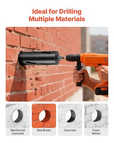 VEVOR Core Drill Bit, 3-1/2 inch Diameter, 9-1/2 inch Drilling Depth, 5/8-11 Internal Thread, Diamond Dry Coring Bit with 3 Adapters, Pilot Drill and Hex Wrench, for Concrete, Red Bricks, and Masonry in Kuwait