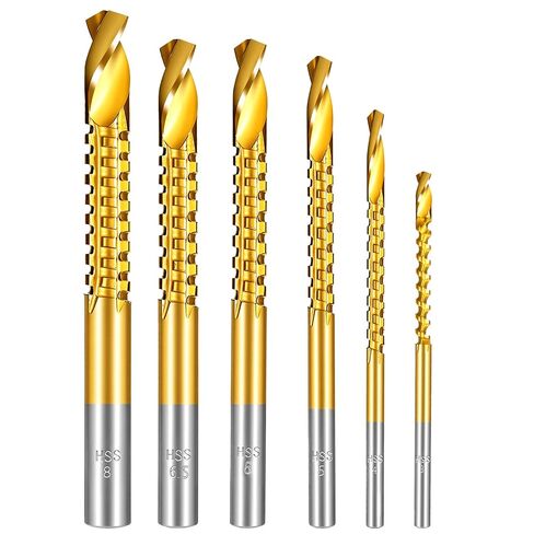 6 Pack Titanium Coated HSS Twist Drill Bits, 3-8mm Hex Shank Serrated Cutting Drill Bit Serrated Grooving Cuttings Carpenter Side Cutting Tap for Metal Wood Plastic Drilling and Cuttings in Kuwait