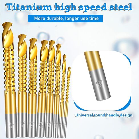 6 Pack Titanium Coated HSS Twist Drill Bits, 3-8mm Hex Shank Serrated Cutting Drill Bit Serrated Grooving Cuttings Carpenter Side Cutting Tap for Metal Wood Plastic Drilling and Cuttings in Kuwait