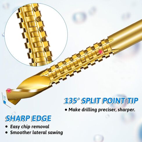6 Pack Titanium Coated HSS Twist Drill Bits, 3-8mm Hex Shank Serrated Cutting Drill Bit Serrated Grooving Cuttings Carpenter Side Cutting Tap for Metal Wood Plastic Drilling and Cuttings in Kuwait