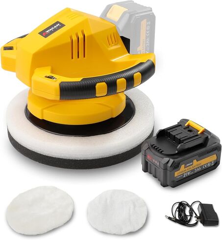 Wagan EL6404 OneVolt Cordless Polisher 10 XL Dual Action 10 Inch Buffer Kit with Dual-Handle, 6 Variable Speed 1500–3000 RPM, Includes 21V 3.0Ah Rechargeable Battery for Car Waxing and Detailing in Kuwait
