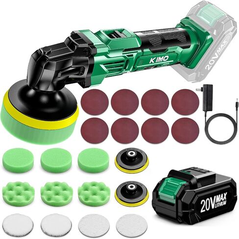 KIMO 20V Cordless Polisher, 25PCS Car Polishing Kit, 6 Speeds to 6000RPM Cordless Buffer Polisher Kit with 2000mAh Batteries, 4 Inch Buffer Polisher for Car Detailing, Automotive Care, Scratch Removal in Kuwait