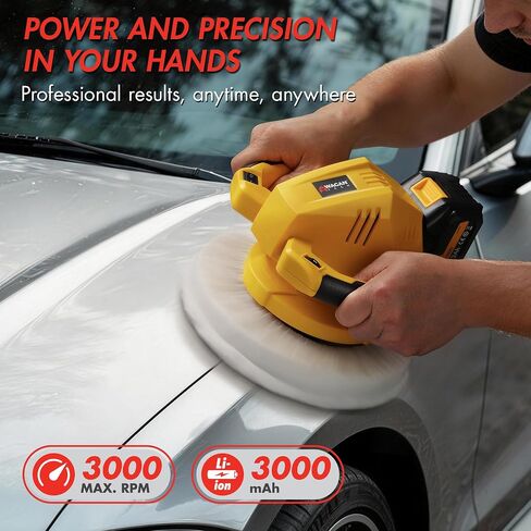 Wagan EL6404 OneVolt Cordless Polisher 10 XL Dual Action 10 Inch Buffer Kit with Dual-Handle, 6 Variable Speed 1500–3000 RPM, Includes 21V 3.0Ah Rechargeable Battery for Car Waxing and Detailing in Kuwait