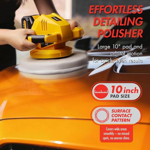 Wagan EL6404 OneVolt Cordless Polisher 10 XL Dual Action 10 Inch Buffer Kit with Dual-Handle, 6 Variable Speed 1500–3000 RPM, Includes 21V 3.0Ah Rechargeable Battery for Car Waxing and Detailing in Kuwait