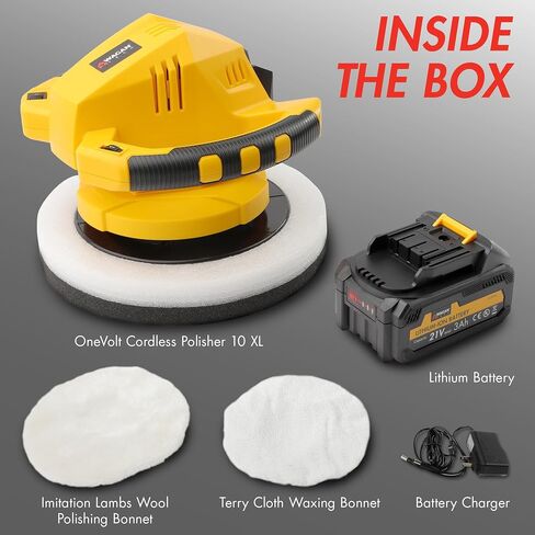 Wagan EL6404 OneVolt Cordless Polisher 10 XL Dual Action 10 Inch Buffer Kit with Dual-Handle, 6 Variable Speed 1500–3000 RPM, Includes 21V 3.0Ah Rechargeable Battery for Car Waxing and Detailing in Kuwait