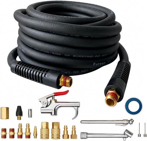 19 Pieces Air Compressor Accessories Kit, 3/8 Inch x 25FT Hybrid Air Compressor Hose Kit with 1/4 in NPT Quick Connect Air Fittings, Air Tool & Air Compressor Accessories Kit, Bend Restrictors,300 PSI in Kuwait