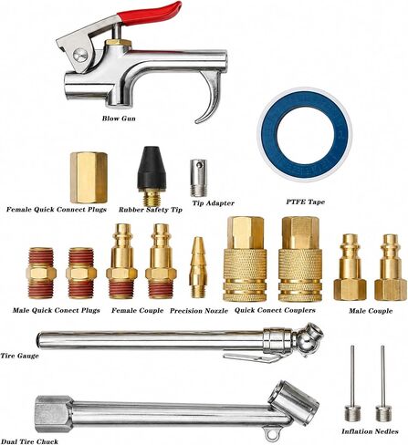 19 Pieces Air Compressor Accessories Kit, 3/8 Inch x 25FT Hybrid Air Compressor Hose Kit with 1/4 in NPT Quick Connect Air Fittings, Air Tool & Air Compressor Accessories Kit, Bend Restrictors,300 PSI in Kuwait