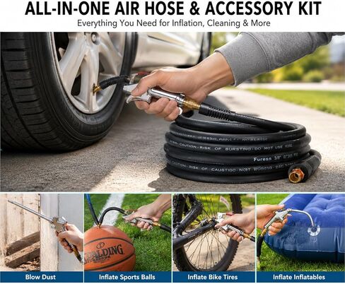 19 Pieces Air Compressor Accessories Kit, 3/8 Inch x 25FT Hybrid Air Compressor Hose Kit with 1/4 in NPT Quick Connect Air Fittings, Air Tool & Air Compressor Accessories Kit, Bend Restrictors,300 PSI in Kuwait