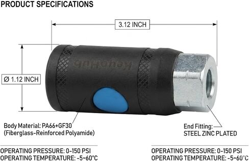 Push Button Safety 1/4 Inch Air Hose Fitting, 5 Pieces | Quick Connect Coupler, Steel with Zinc Plating in Kuwait