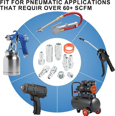 10PCS 1/2 Inch NPT Air Hose Quick Connect Fittings | High Flow I/M Air Coupler and Plug with 1/2" NPT Thread and 3/8" and 3/4" Adapter, Air Compressor Accessories in Kuwait
