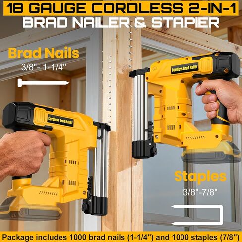 18 Gauge Cordless Brad Nailer & Staple Gun for De Walt 20V MAX Battery(No Battery), 2 in 1 Electric Nail Gun with 1000 Brad Nails and 1000 Staples for Home Improvement, DIY and Woodworking in Kuwait